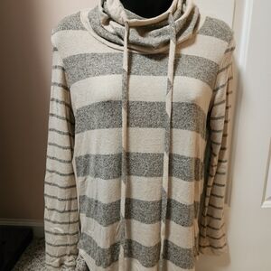 Pink Clover Cowl Neck SweaGray and Cream Stripes